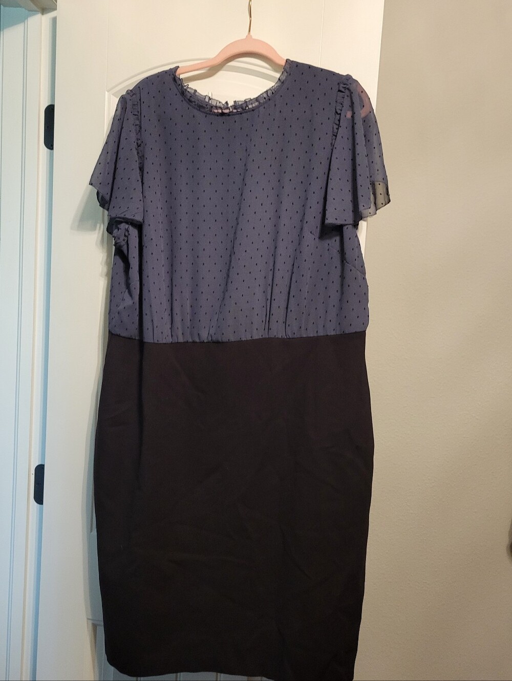 LOFT Two-Tone Navy Top and Black Midi Sheath Dress